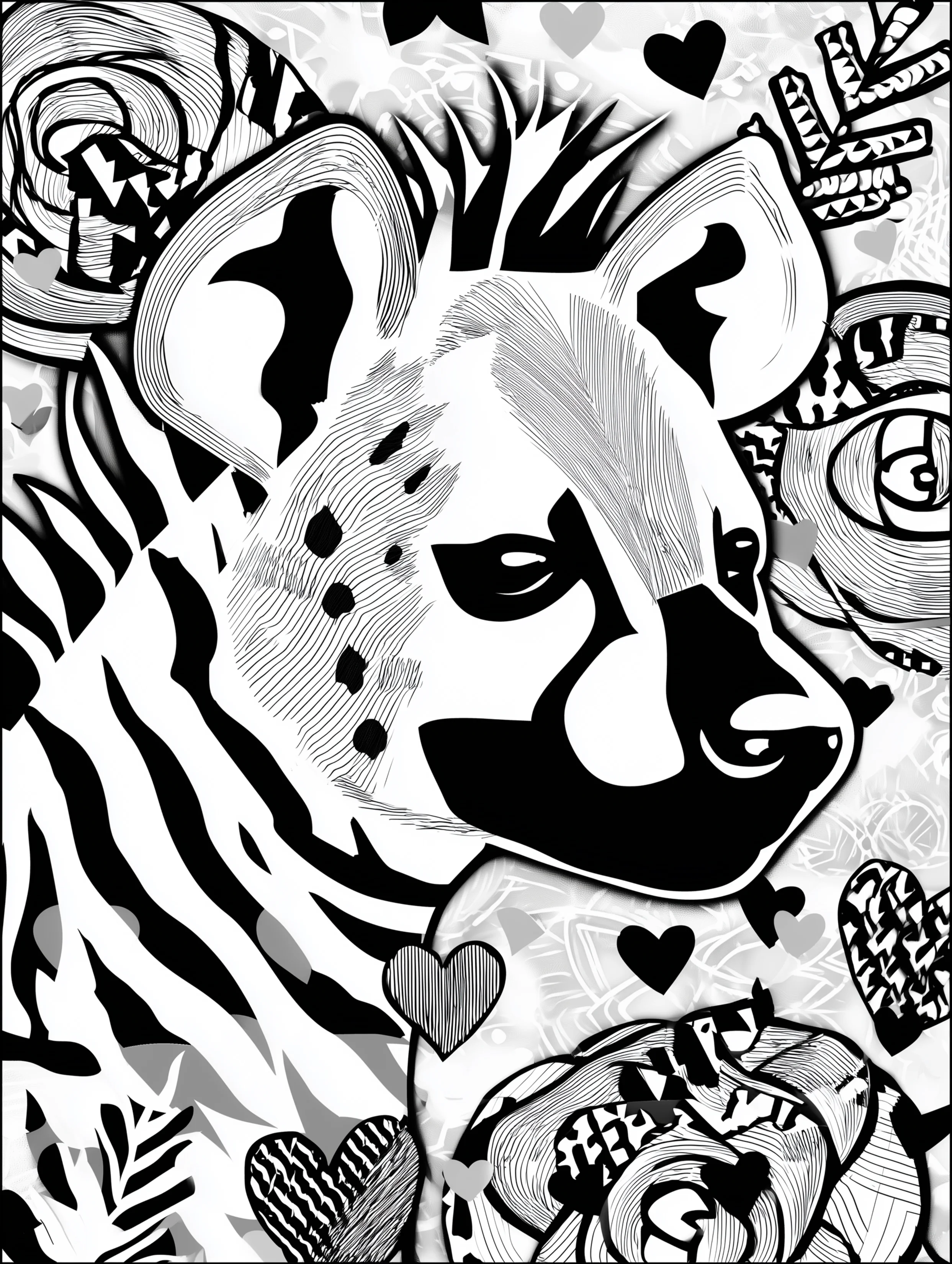 Free printable zoo coloring sheet featuring a hyena with stripes